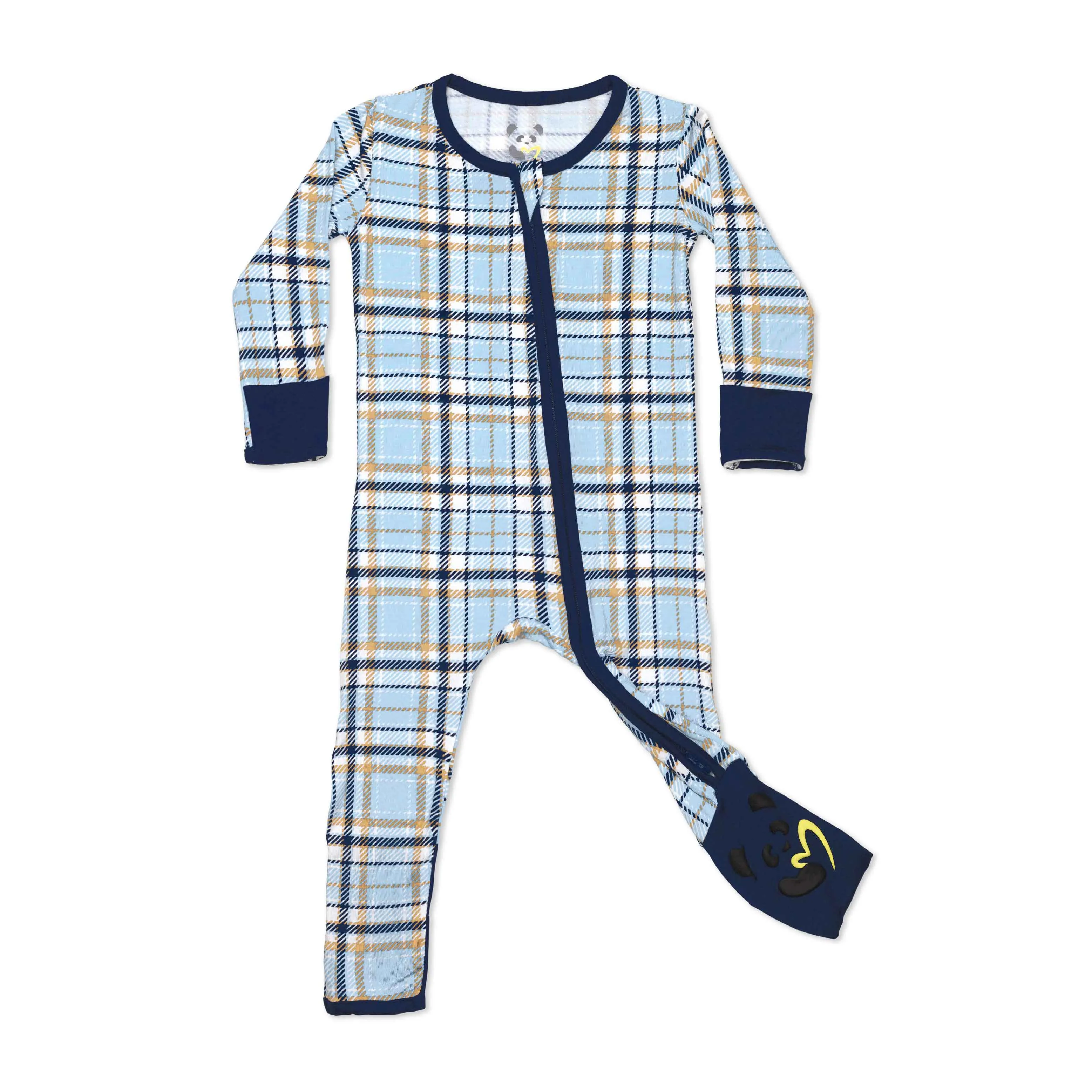 Holiday Plaid Blue Bamboo Convertible Footie