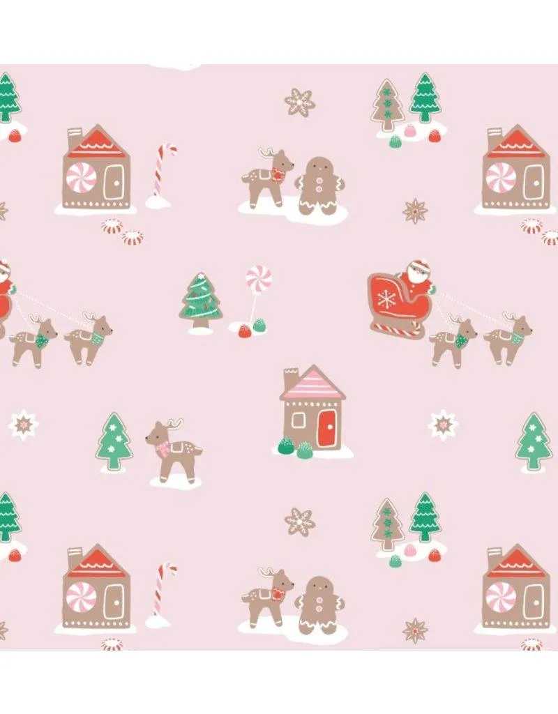 Loungewear Set | Gingerbread Sleigh Pink Christmas Pajamas | Angel Dear