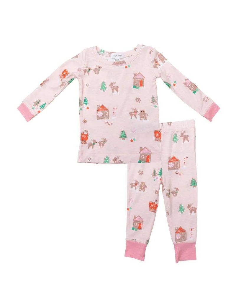 Loungewear Set | Gingerbread Sleigh Pink Christmas Pajamas | Angel Dear