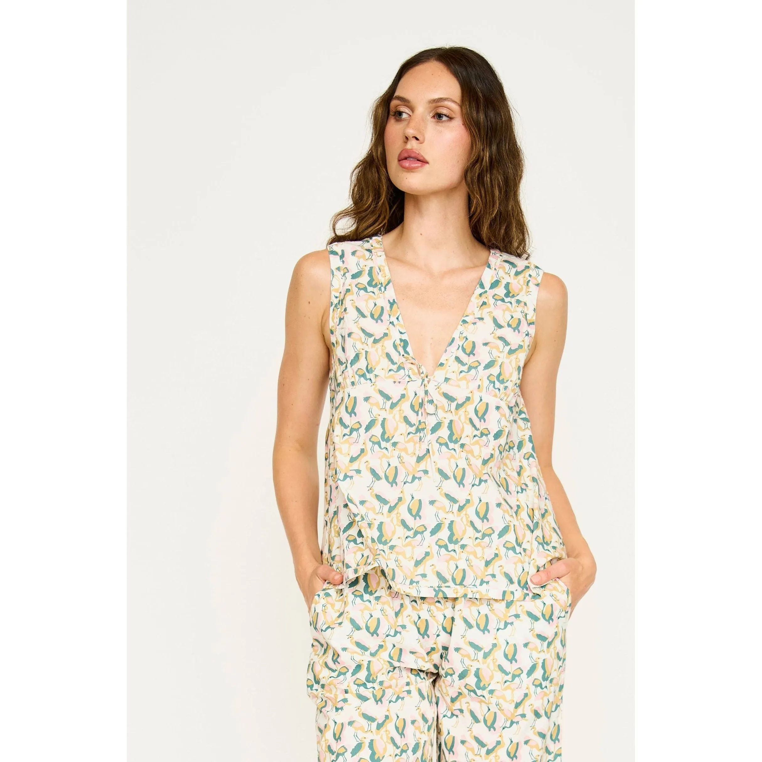 Mirth Pajama Pant & Camisole Set in Garden Bird