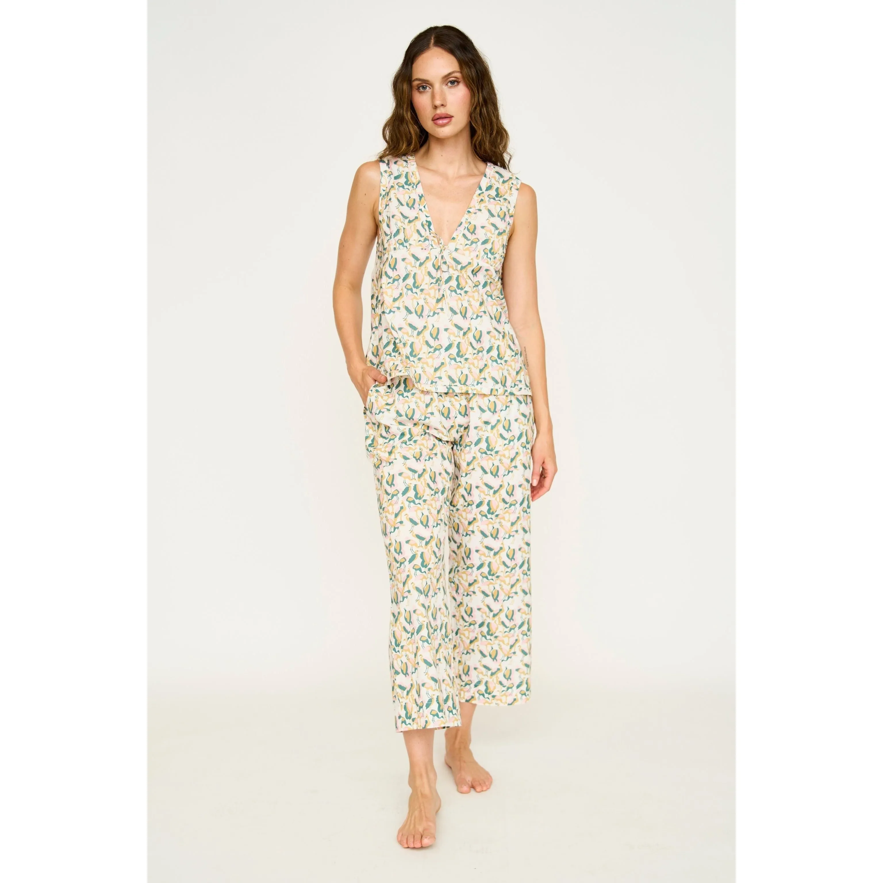 Mirth Pajama Pant & Camisole Set in Garden Bird