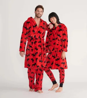 Moose on Red Adult Fleece Robe