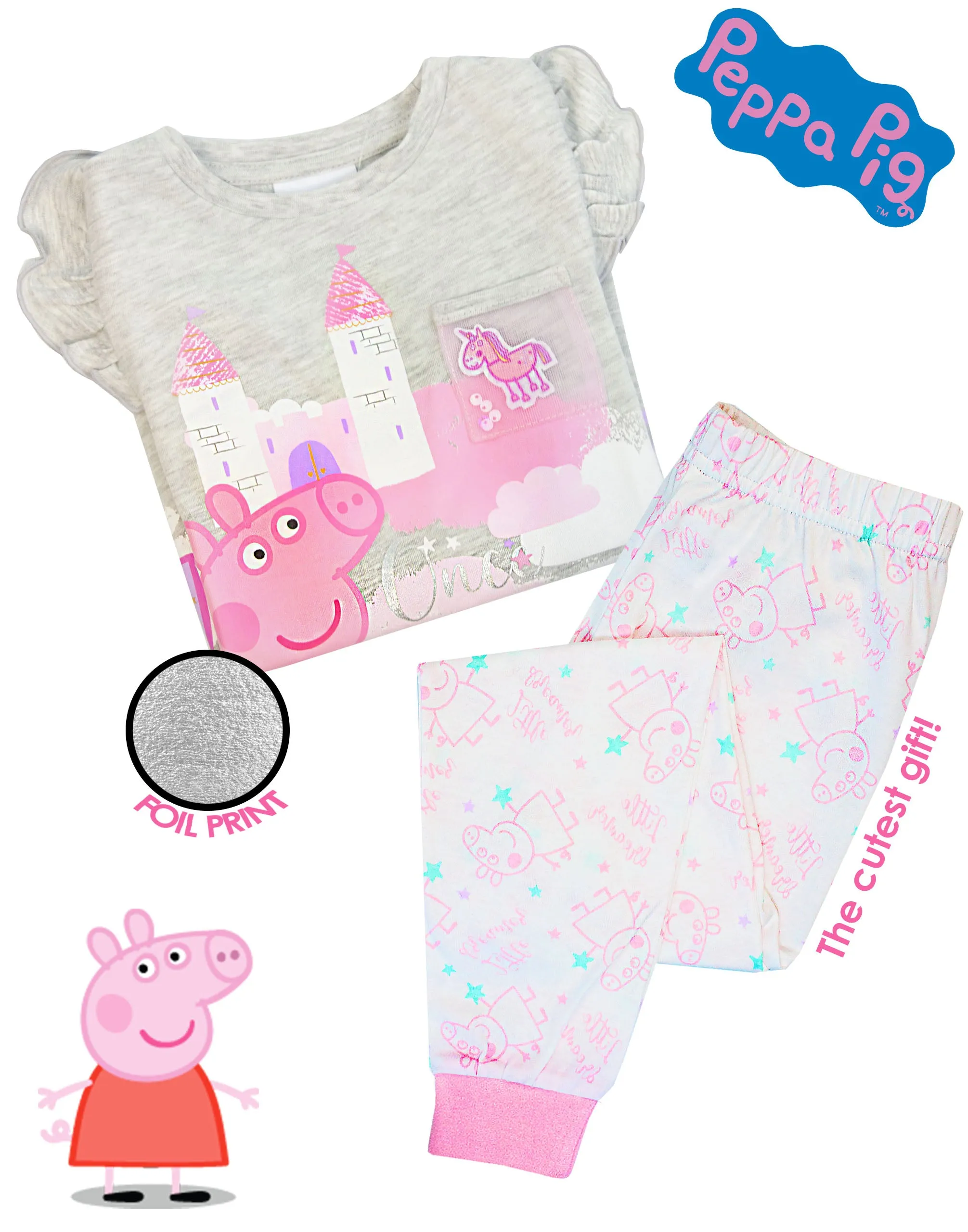 Peppa Pig Pink Mesh Pocket Pyjamas for Girls - T-shirt & Legging Set