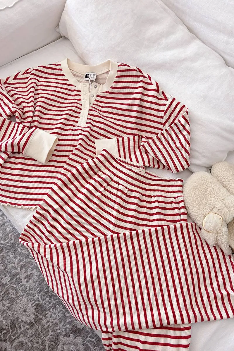 Peppermint Stripes Waffle Sleep Set