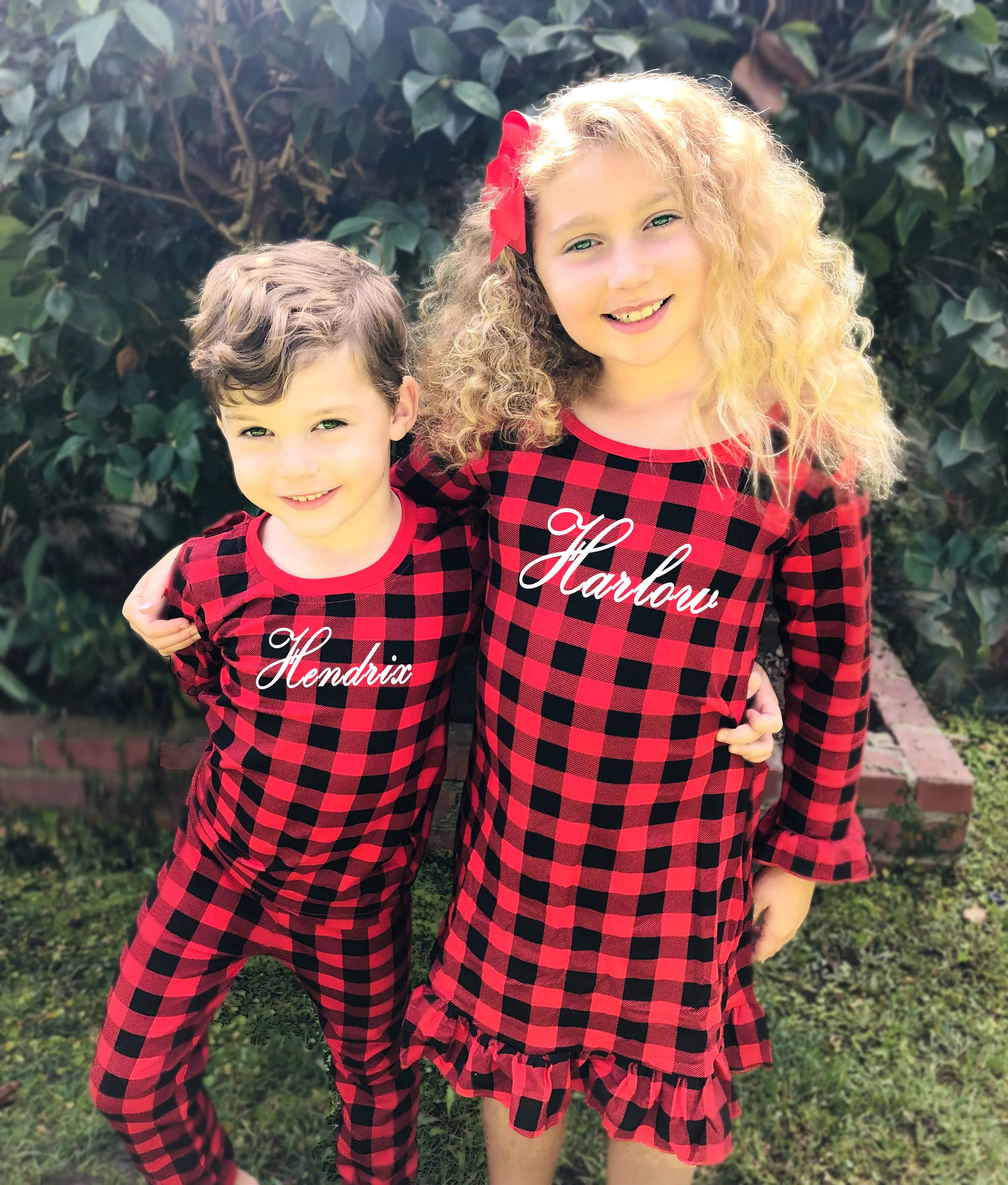 Personalized Buffalo Plaid Christmas Onesie