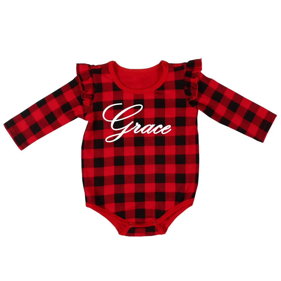 Personalized Buffalo Plaid Christmas Onesie