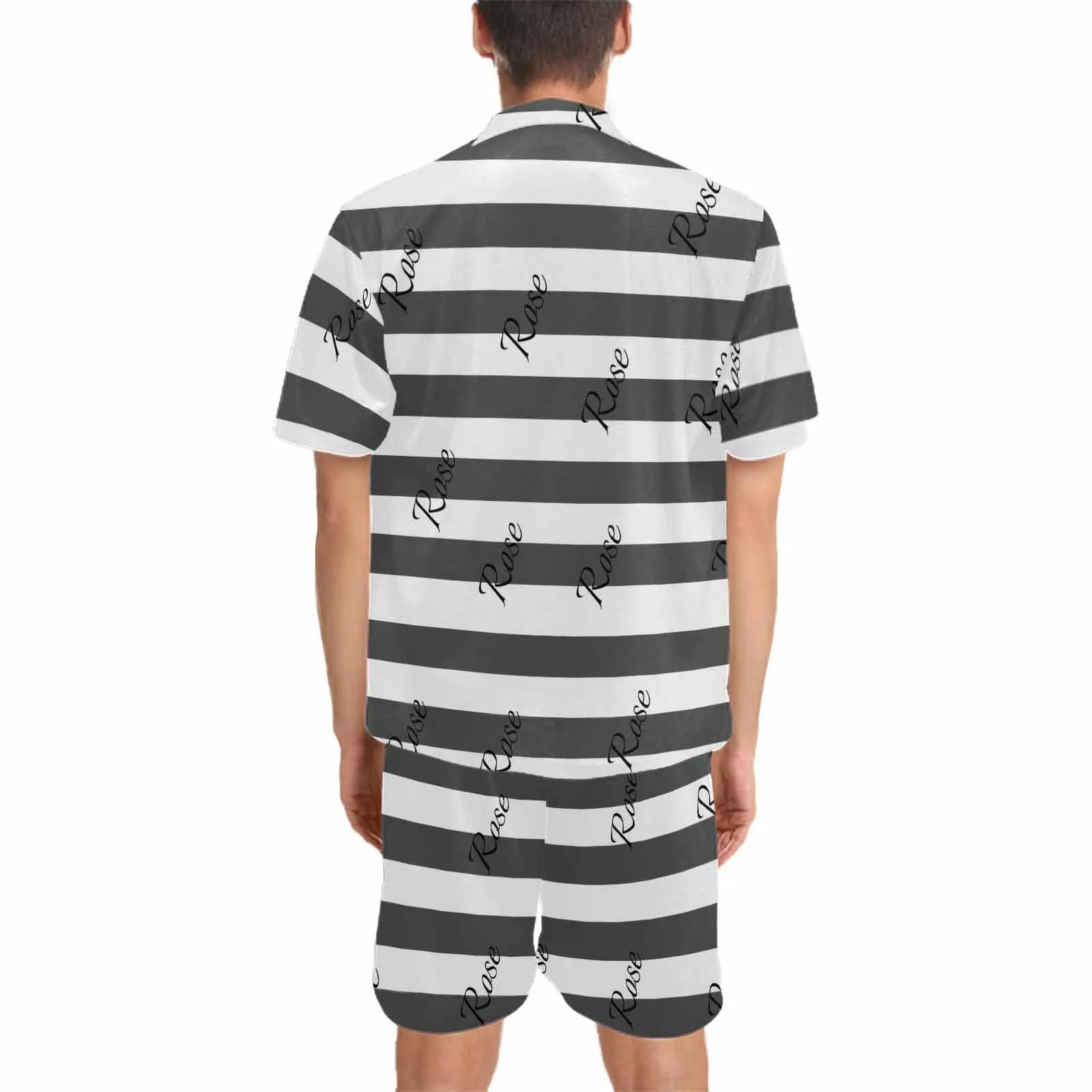 Personalized Name Pajamas for Men Summer Loungewear Custom Stripe Men's V-Neck Short Sleeve Pajama Set