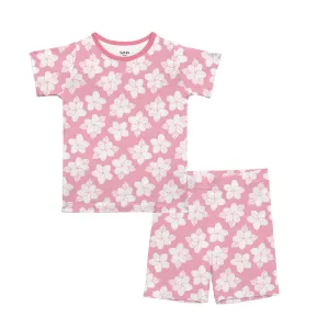 Plumerias Pink Kids Short Pajama Set