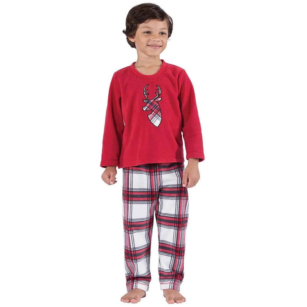 Red Plaid Christmas Reindeer Print Family Matching Pajamas Set