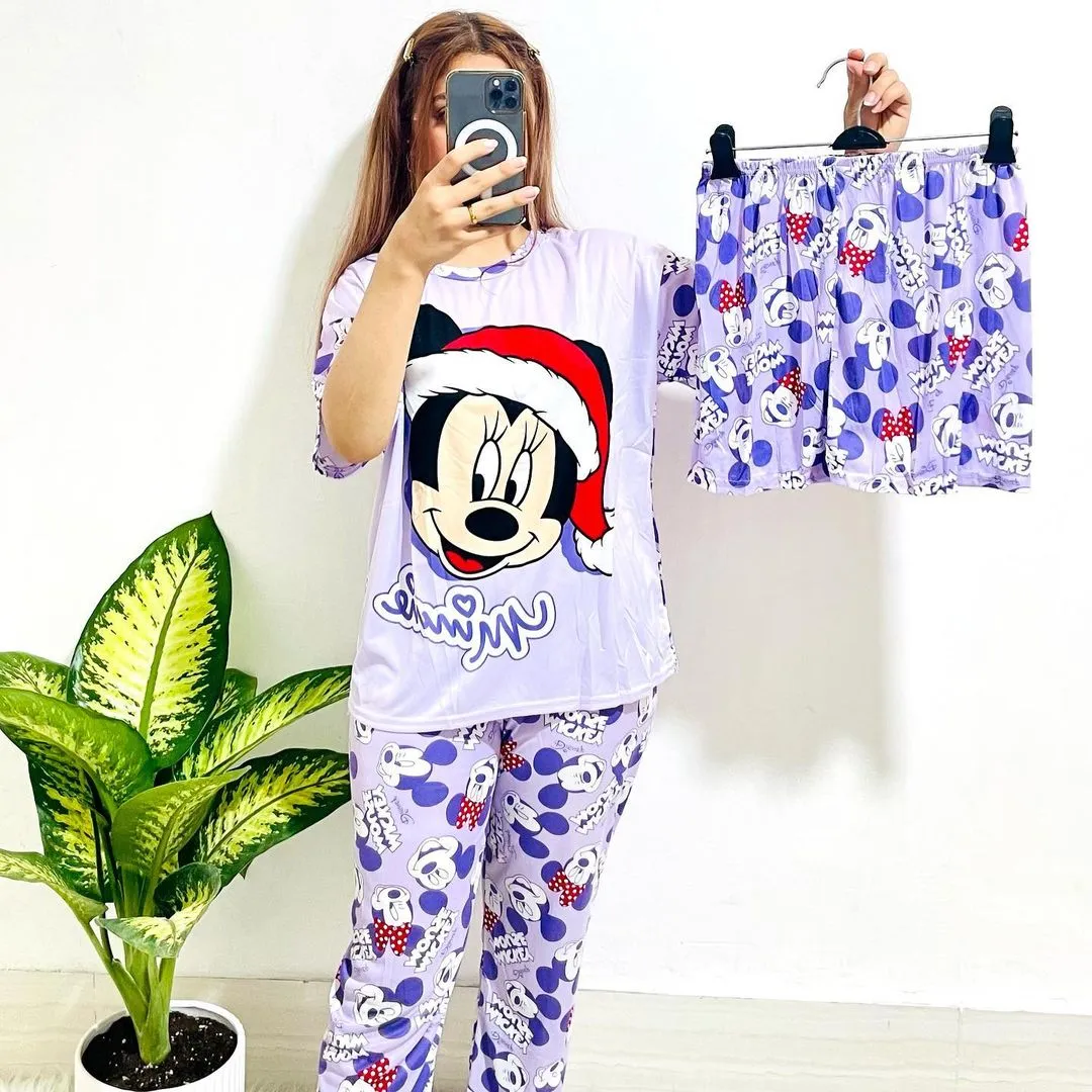 Sajiero Noise Cotton 3 Piece Printed Pajama Suit Micky