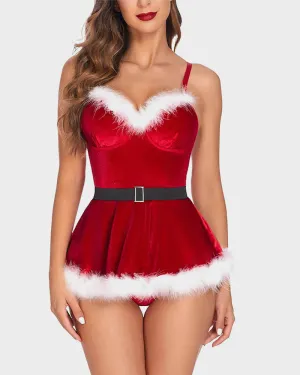 Sexy Christmas Velvet Mini Dress with Matching Thong