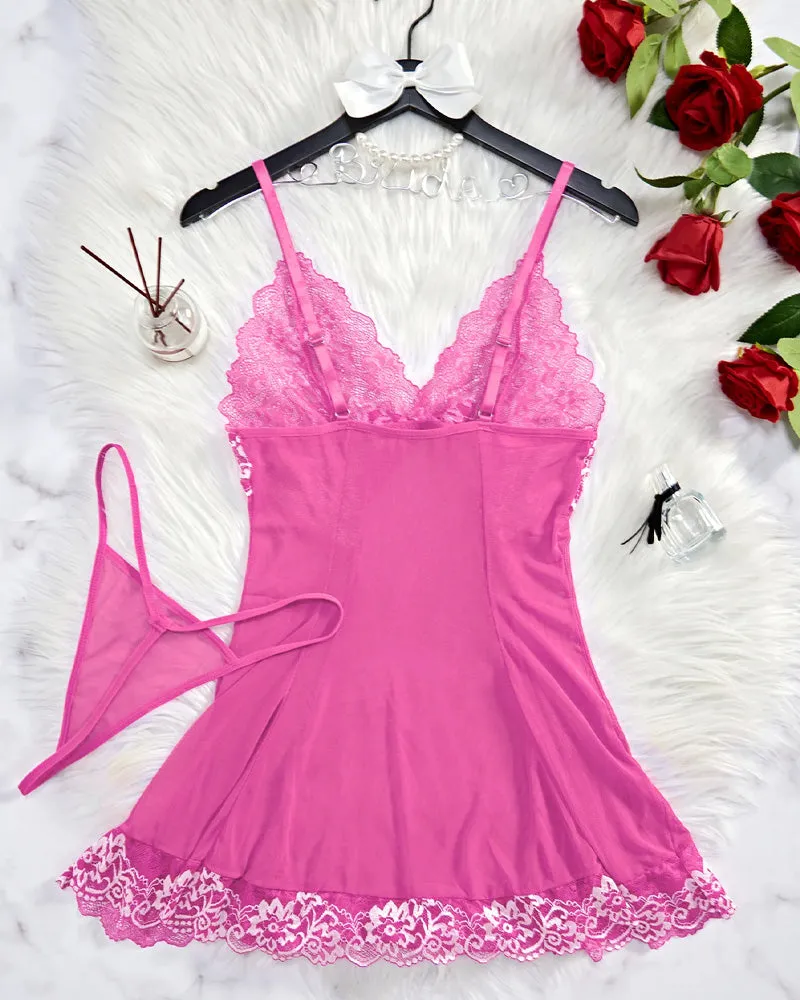 SheCurve®Sexy Sheer Lace Nightgown with G-String