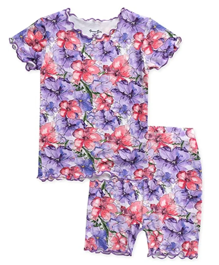 Shirring Blooming Purple Short Sleeve Pajamas