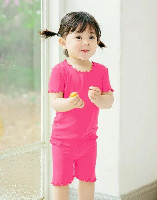 Shirring Magenta Pink Short Sleeve Pajamas