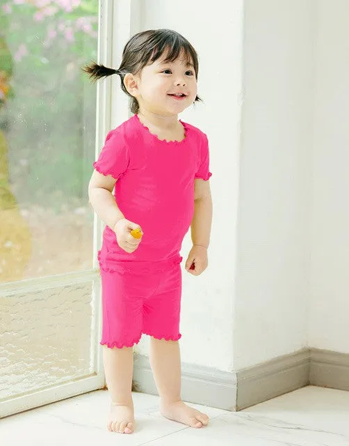 Shirring Magenta Pink Short Sleeve Pajamas