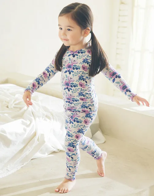 Shirring Purple Flower Modal Long Sleeve Pajama