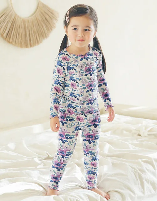 Shirring Purple Flower Modal Long Sleeve Pajama