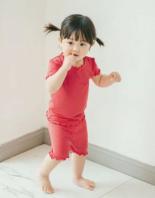 Shirring Rose Coral Short Sleeve Pajamas