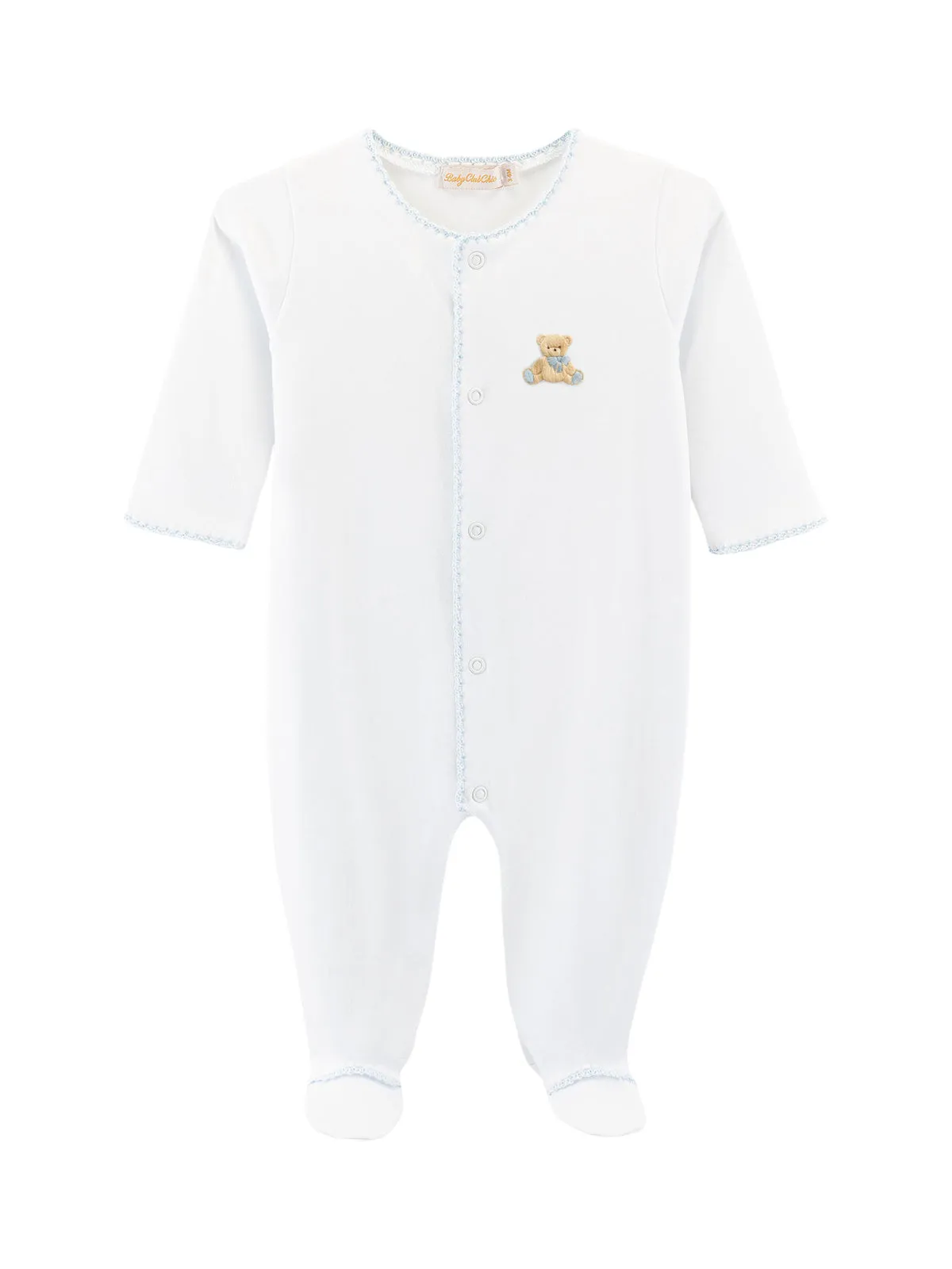 Teddy Bear Embroidered Footie - Blue