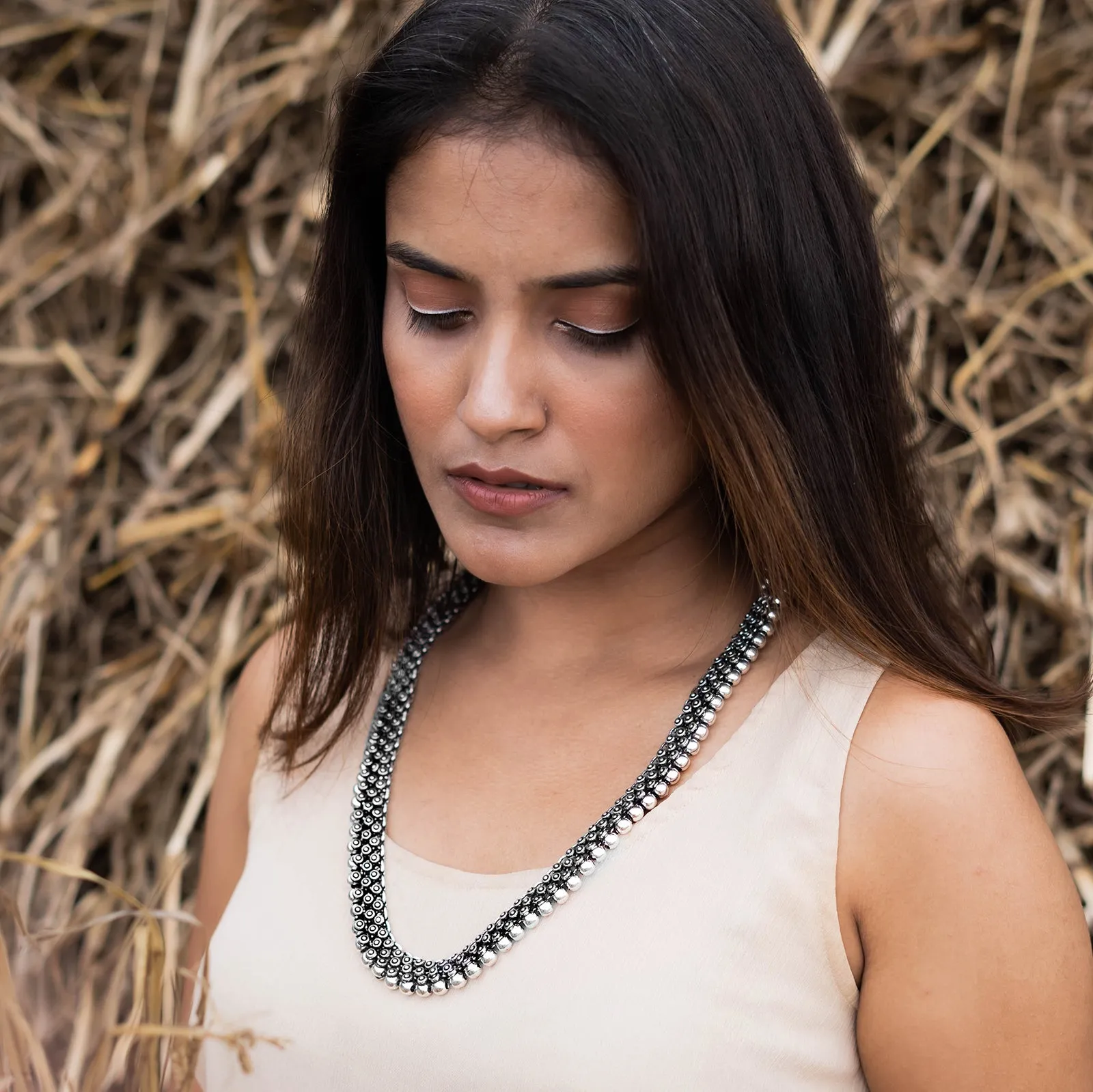 Teejh Aanshi Long Silver Oxidised Necklace