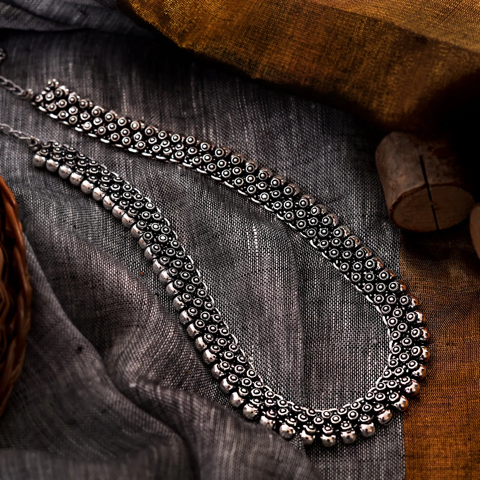 Teejh Aanshi Long Silver Oxidised Necklace