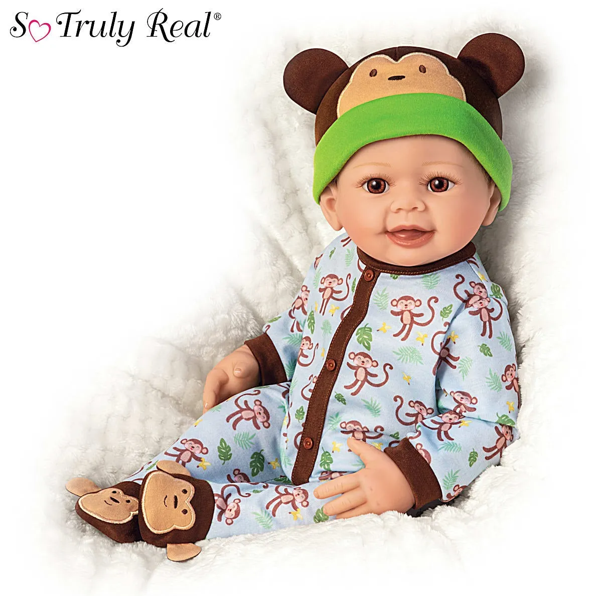 The Ashton-Drake Galleries Lucas Monkey-Themed Lifelike Baby Doll RealTouch® Vinyl Poseable Weighted Cloth Body Hand-rooted Hair by Linda Murray 18-inches