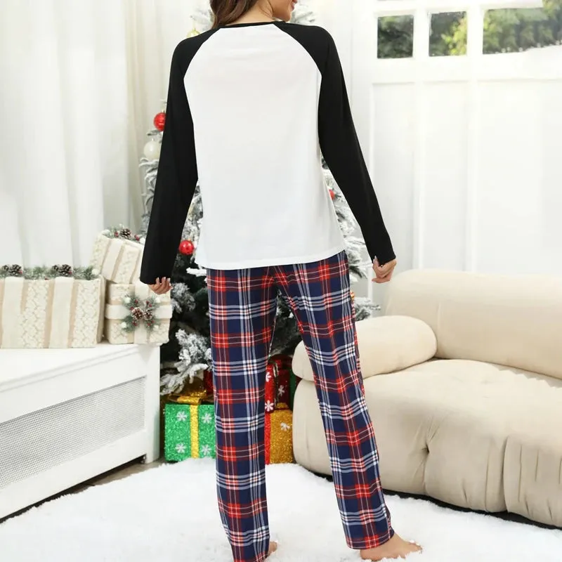 Toleet-Women Christmas Clothes Long Sleeve Patchwork Santa Crop Top Plaid Trousers New Felame Lounge Pajamas Set Outfits Winter