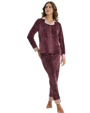 Velour Button-Front Top with Matching Pants