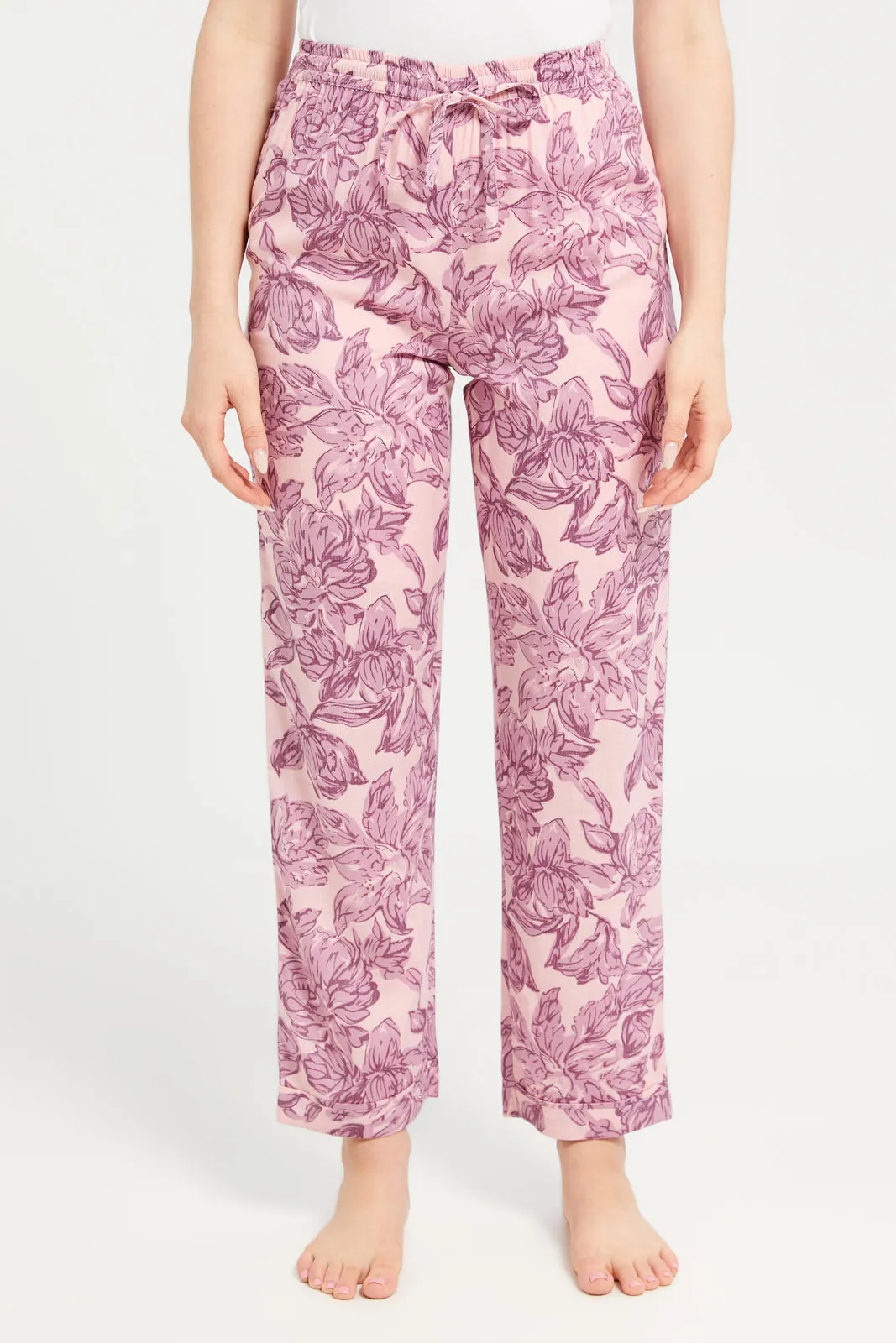 Women Purple Printed Classic Pyjama Set (2 Piece)