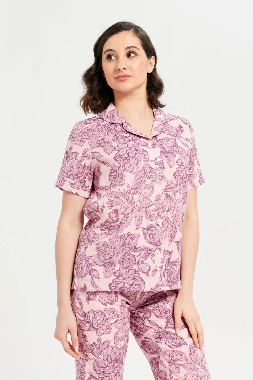 Women Purple Printed Classic Pyjama Set (2 Piece)