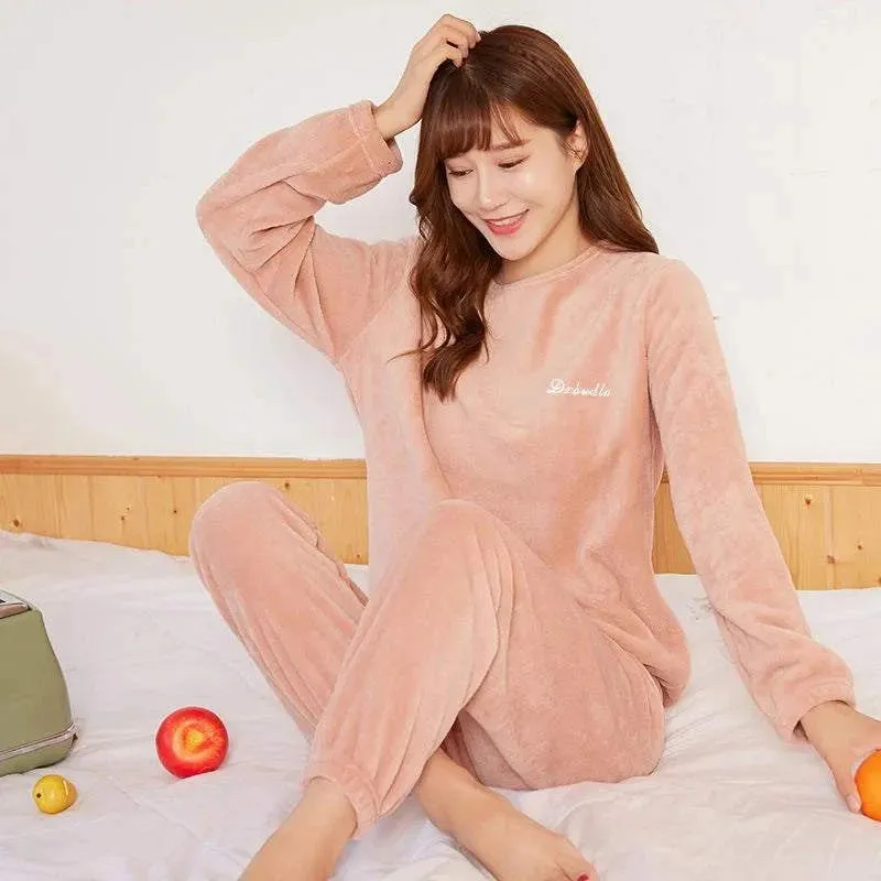 Women's Thick Coral Fleece Pajama Set - Warm Winter Homewear Suit