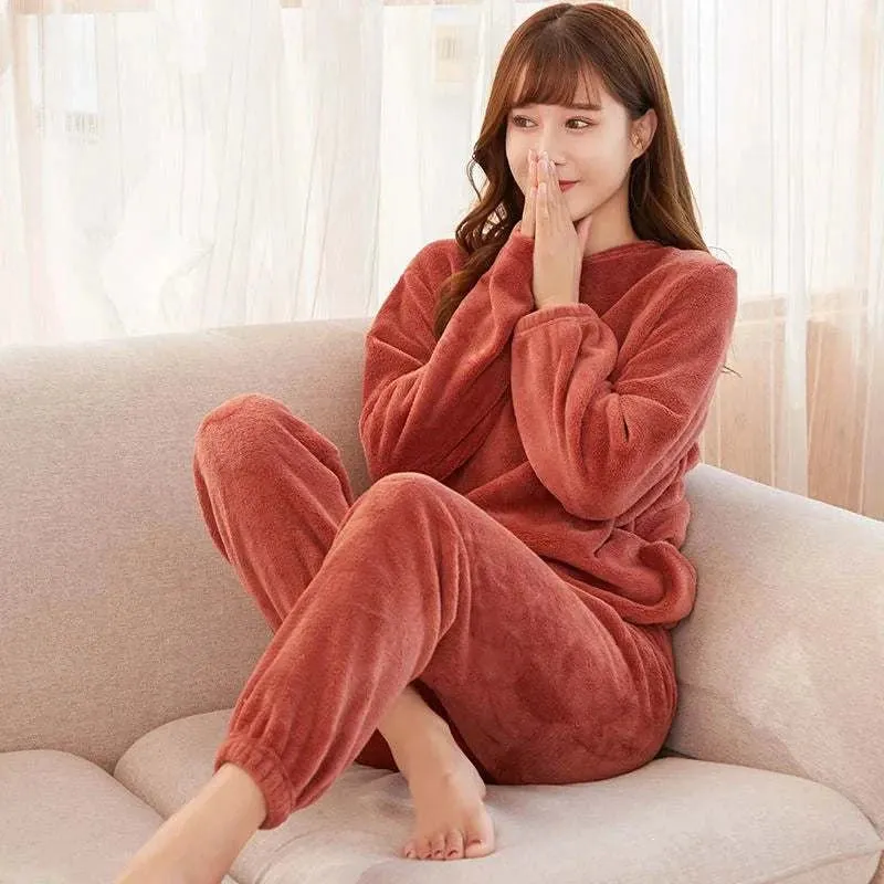 Women's Thick Coral Fleece Pajama Set - Warm Winter Homewear Suit